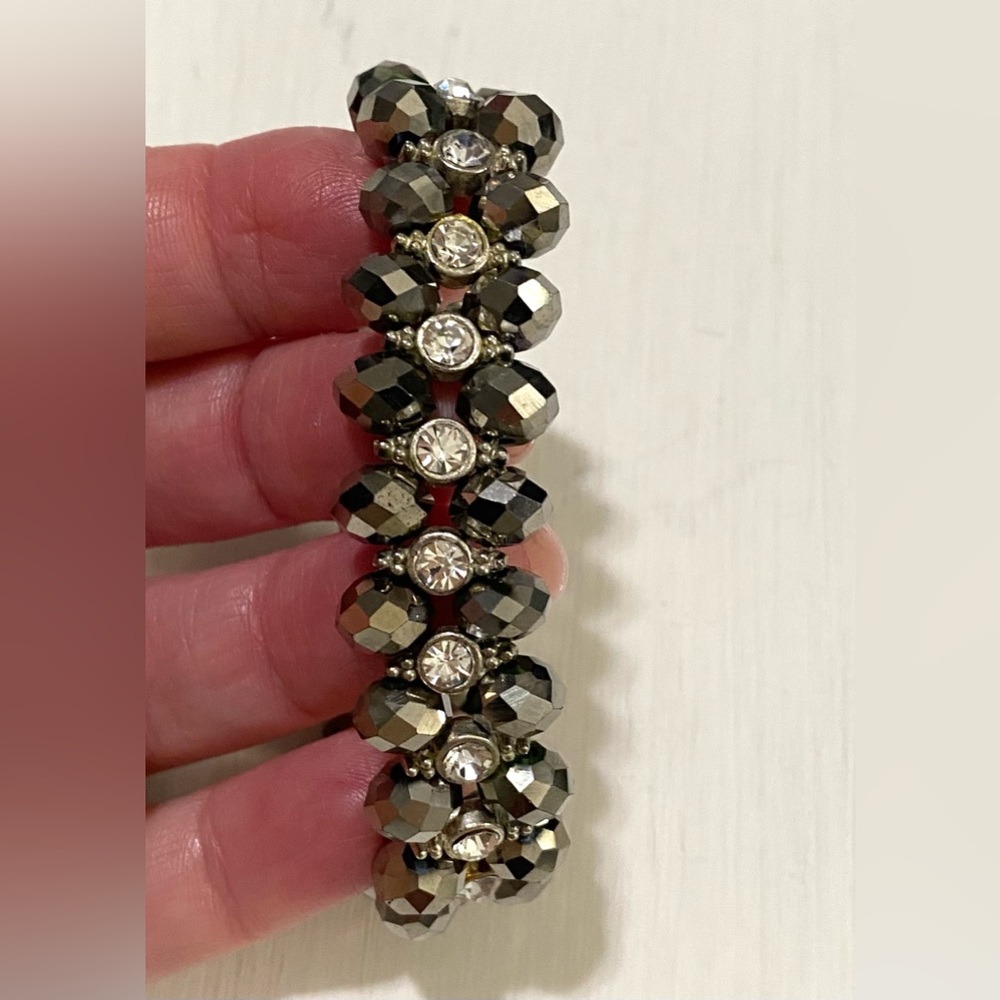 Gunmetal Rhinestone Beaded Bling Bracelet Vintage Retro Party Whimsigoth Fairy - Picture 5 of 6